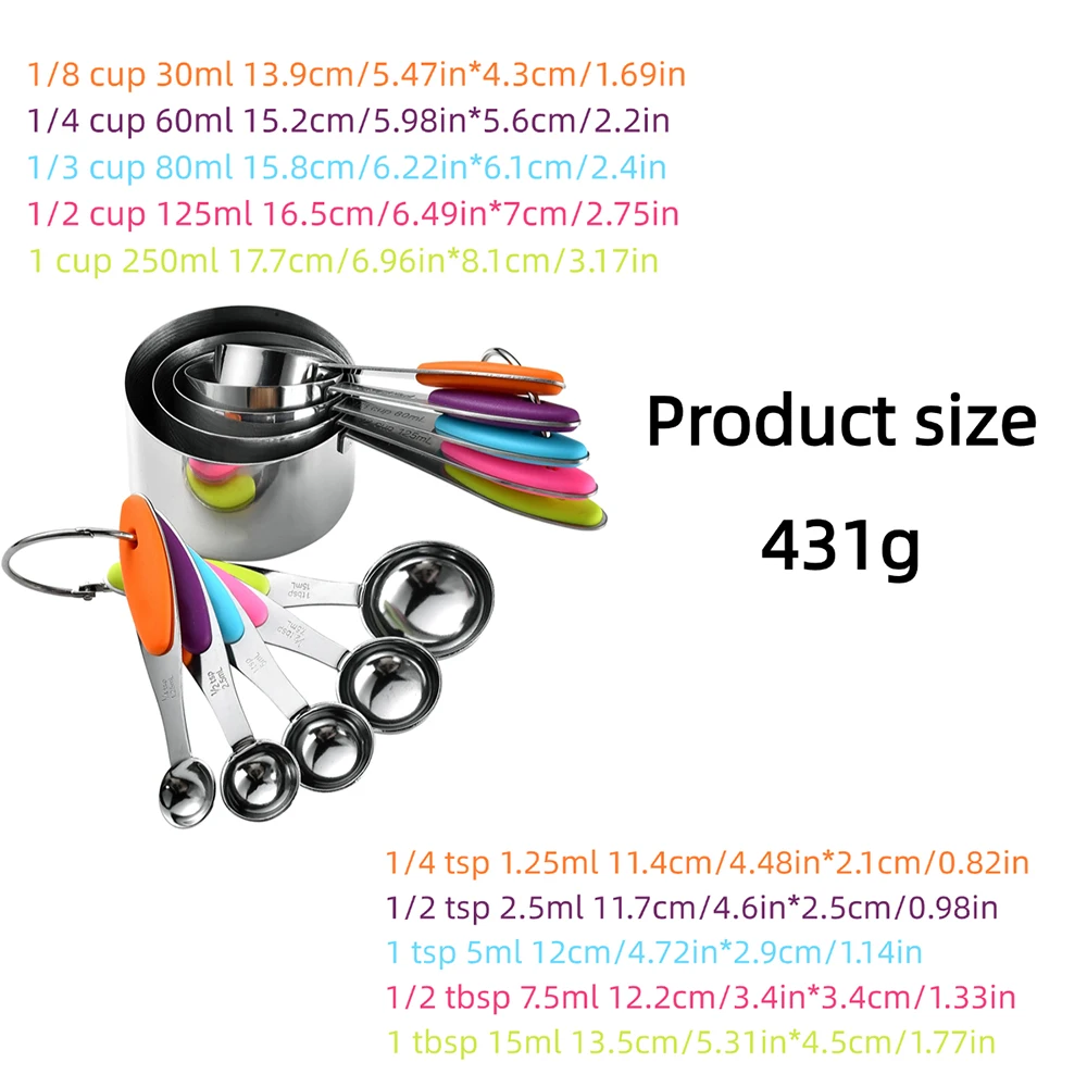5/10Pcs 스테인레스 스틸 측정 컵과 숟가락 세트  - Gaming Kitchen Accessories 리뷰 및 가격